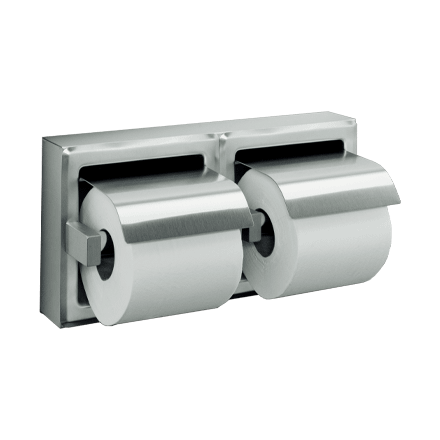 Toilet Tissue Holder - Double, Hooded - Satin Stainless Steel - Surface Mounted
