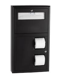 Surface-Mounted Seat Cover Dispenser and Dual-Roll Toilet Tissue Disp., Matte Black