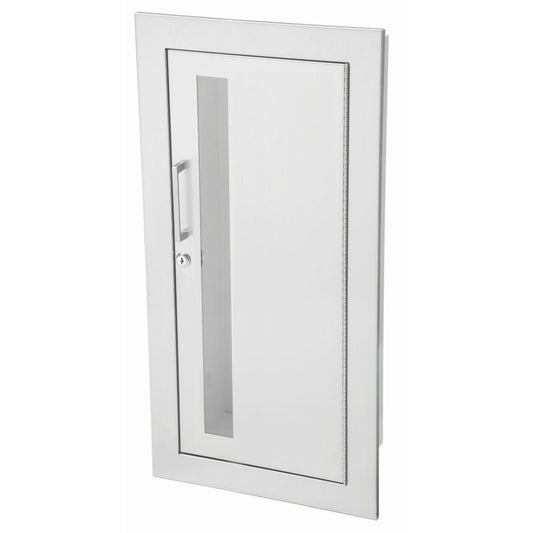 JL Industries Academy clear anodized aluminum fire extinguisher cabinet with flat trim