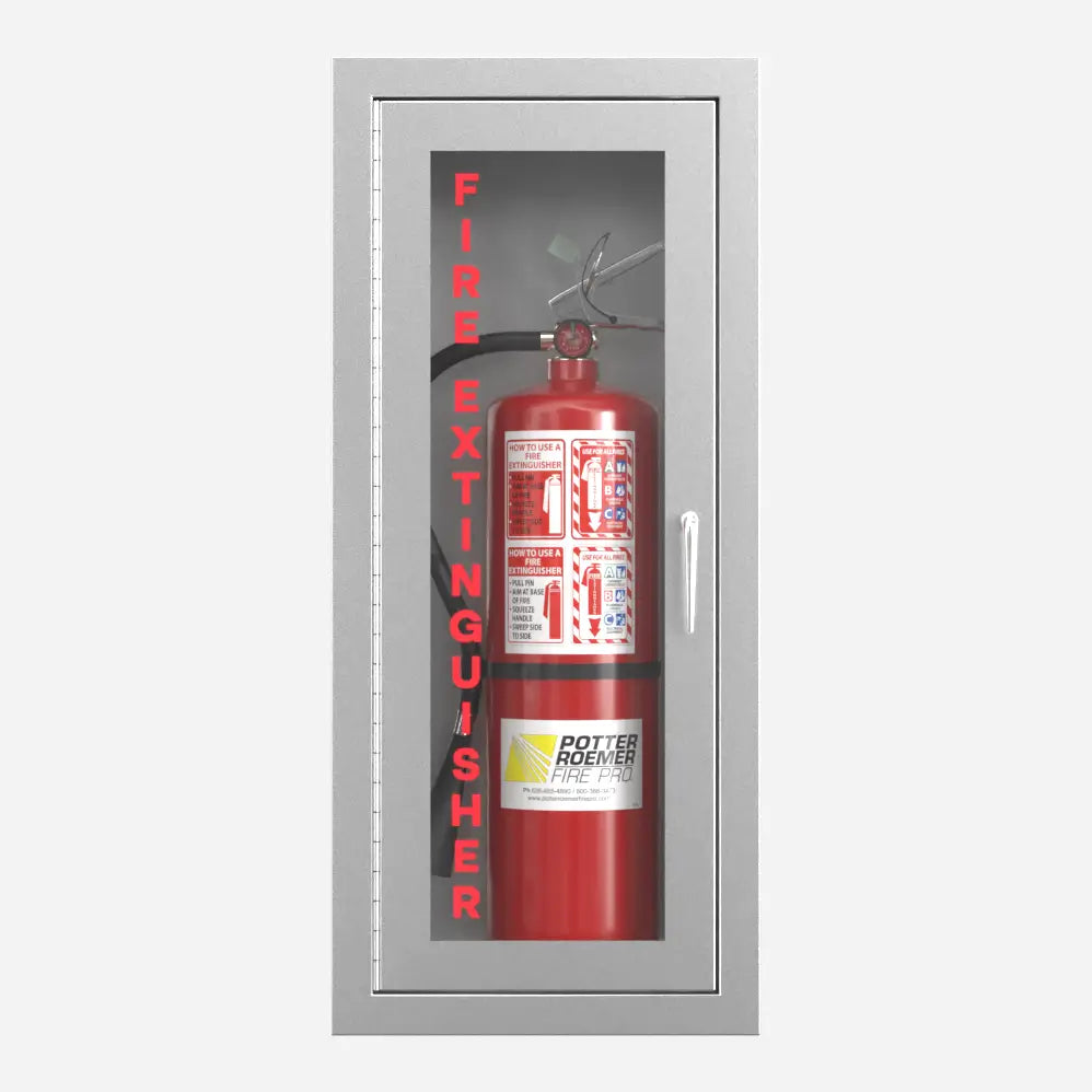 Potter Roemer Alta semi-recessed stainless steel fire extinguisher cabinet with #4 satin finish, front view
