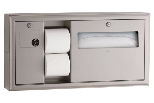 Surface-Mtd Toilet Tissue, Seat-Cover Dispenser and Waste Disposal, Left