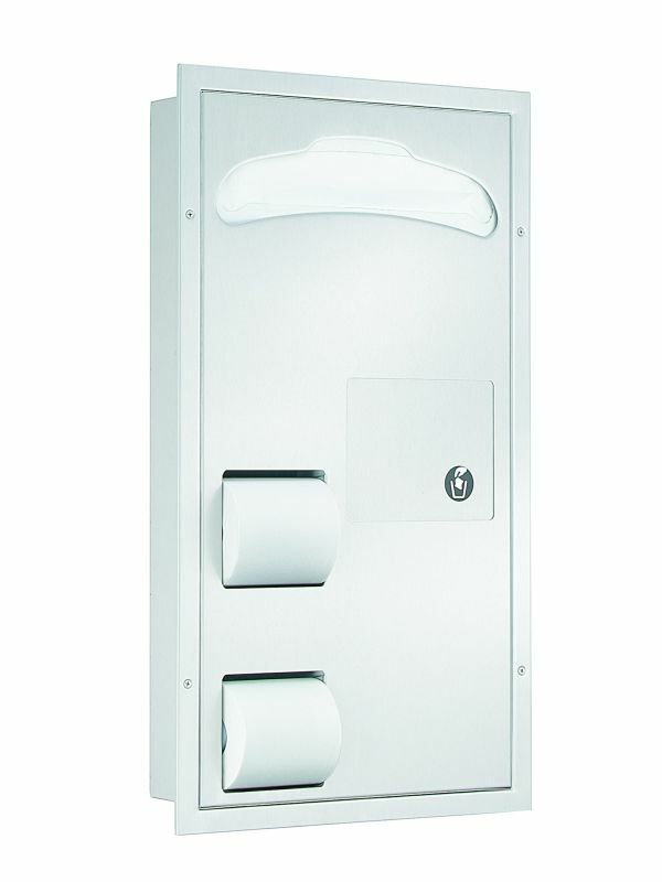 Partition Mtd., 2-Stall Seat Cover/Tissue Dispenser, Napkin Disposal, In-Stall C
