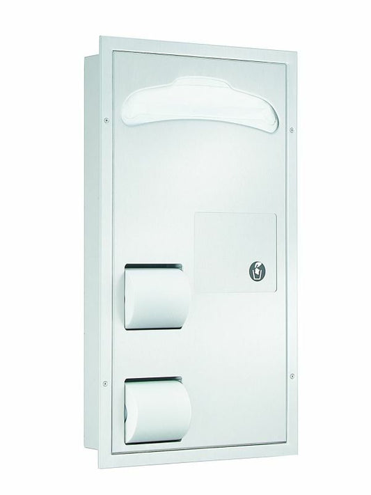 Partition Mtd., 2-Stall Seat Cover/Tissue Dispenser, Napkin Disposal, In-Stall C