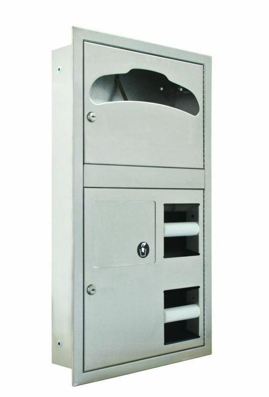 Recessed, 1-Stall Seat Cover/Tissue Dispenser, Napkin Disposal, In-Stall Combina