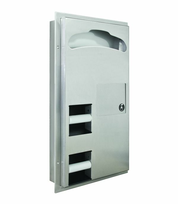 Partition Mtd., 2-Stall Seat Cover, Tissue Dispenser & Napkin Disposal Combinati