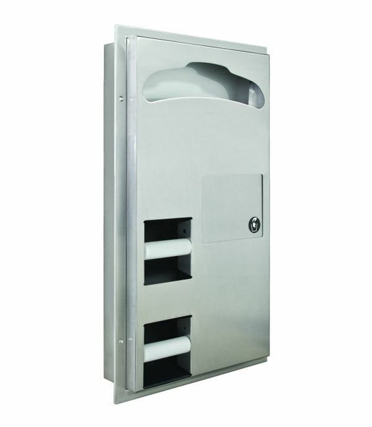 Partition Mtd., 2-Stall Seat Cover, Tissue Dispenser & Napkin Disposal Combinati