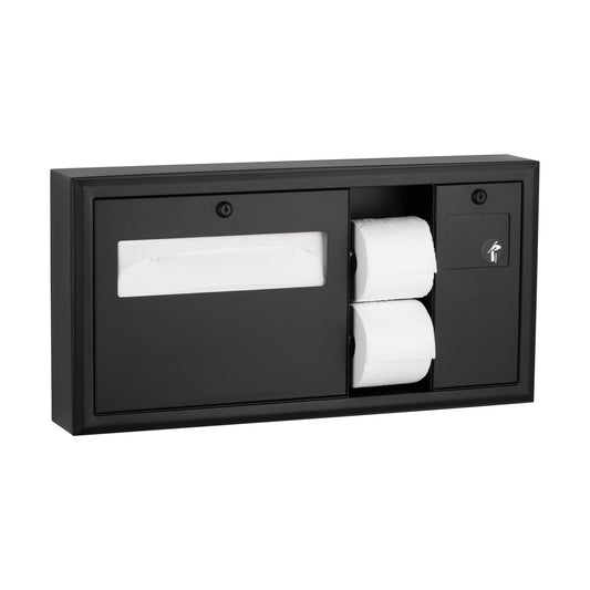 Surface-Mounted Toilet Tissue, Seat-Cover Dispenser and Waste Disposal, Right Side, Matte Black
