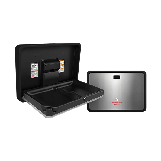 Baby Changing Station, Horizontal – Plastic/Stainless Steel (Matte Black/Satin Finish), Surface Mounted