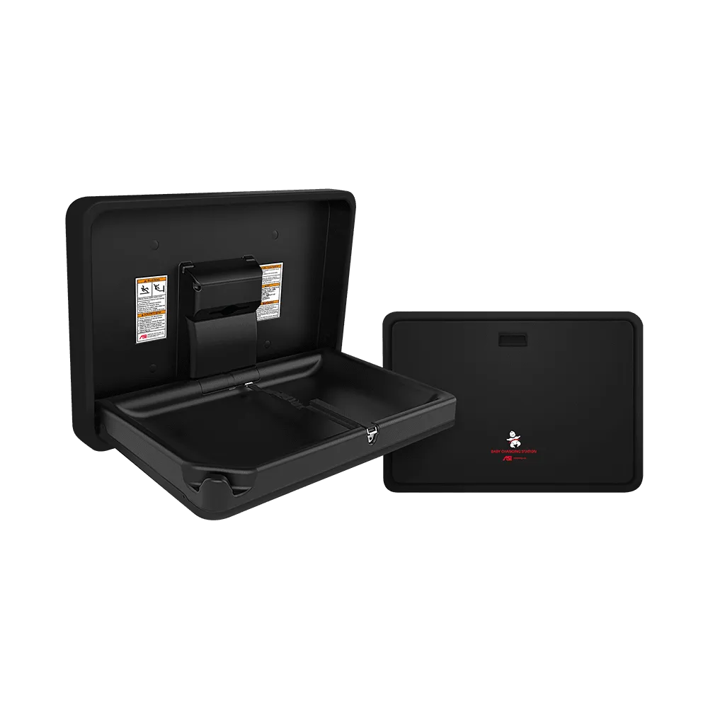 Baby Changing Station, Horizontal – Plastic/Stainless Steel (Matte Black/Matte Black Finish), Surface Mounted