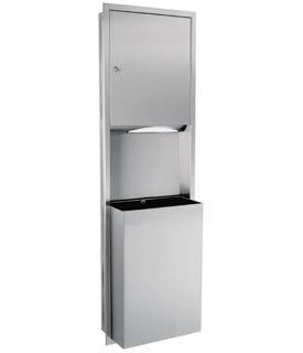Recessed Roll Towel Dispenser and Waste Receptacle Combination, 12-gal.