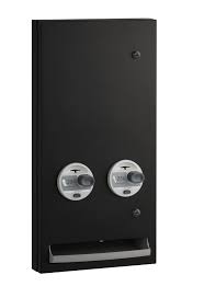 Semi-Recessed Push-Button Napkin/Tampon Vendor, Single-Coin 25¢
Operation, Matte Black