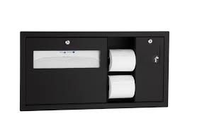Recessed-Mounted Toilet Tissue, Seat-Cover Dispenser and Waste Disposal, Right Side, Matte Black