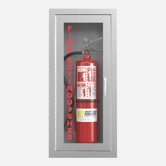 Potter Roemer Alta recessed stainless steel fire extinguisher cabinet with #4 satin finish, front view