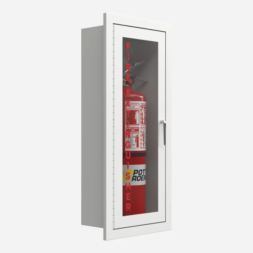 Potter Roemer Alta recessed steel fire extinguisher cabinet, right angle view