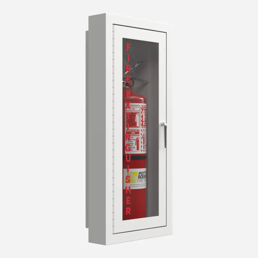 Potter Roemer Alta rolled radius trim fire extinguisher cabinet, right angle view