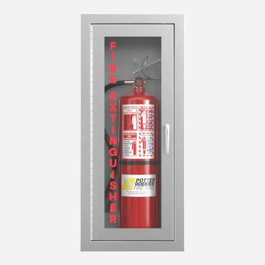Potter Roemer Alta rolled radius semi-recessed stainless steel fire extinguisher cabinet, front view