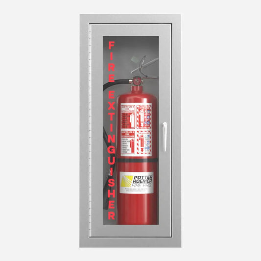 Potter Roemer Alta semi-recessed stainless steel fire extinguisher cabinet with #4 satin finish, front view