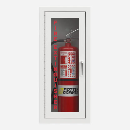 Potter Roemer Alta semi-recessed steel fire extinguisher cabinet with white finish, front view