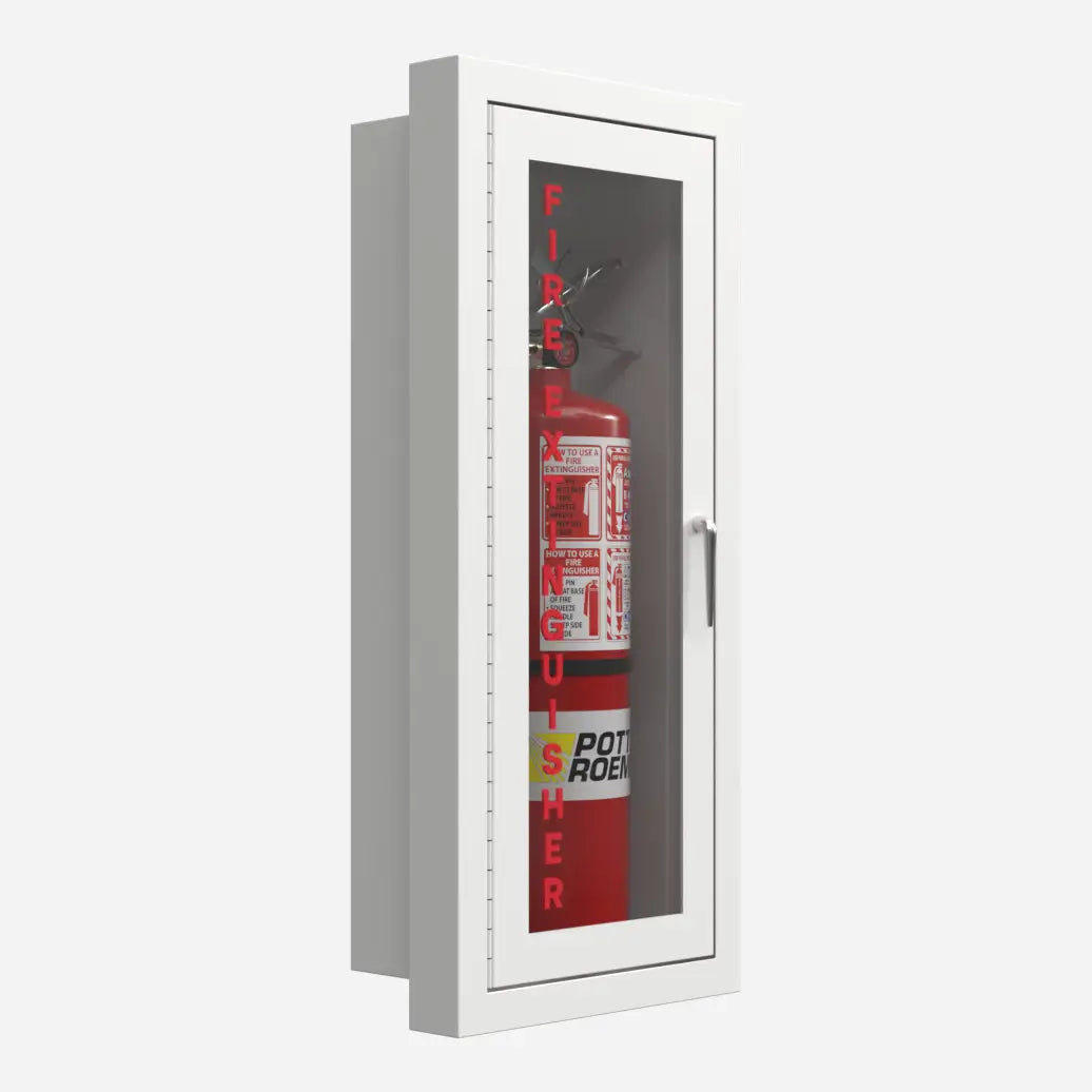 Potter Roemer Alta semi-recessed steel fire extinguisher cabinet, right angle view
