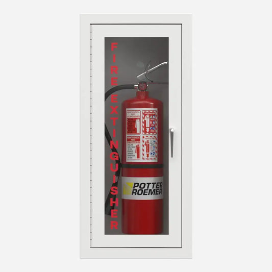 Potter Roemer Alta surface mounted steel fire extinguisher cabinet with white finish, front view