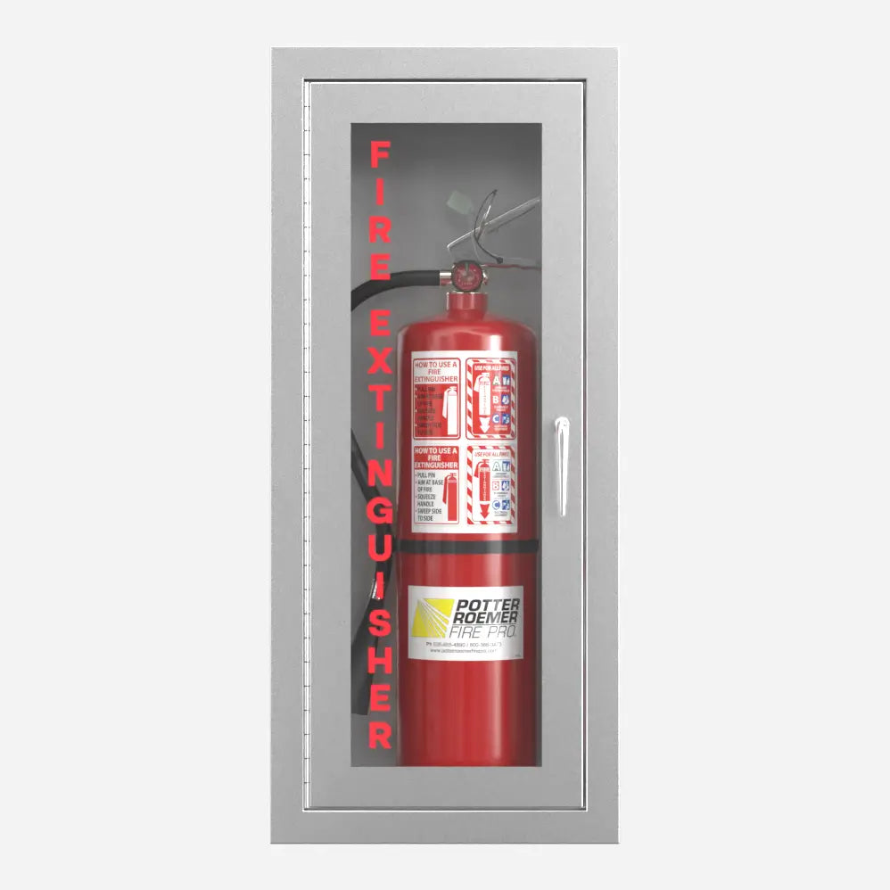 Potter Roemer Alta surface mounted stainless steel fire extinguisher cabinet with #4 satin finish, front view