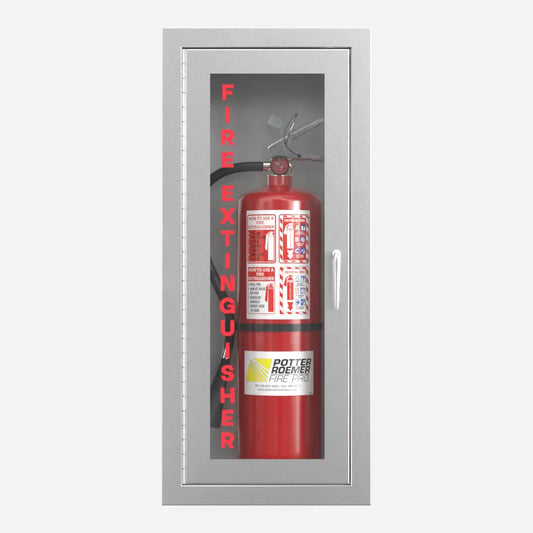 Potter Roemer Alta surface mounted stainless steel fire extinguisher cabinet with #4 satin finish, front view