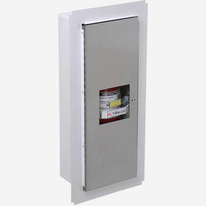 Potter Roemer Alta trimless fire extinguisher cabinet with flush solid steel door, shown before drywall