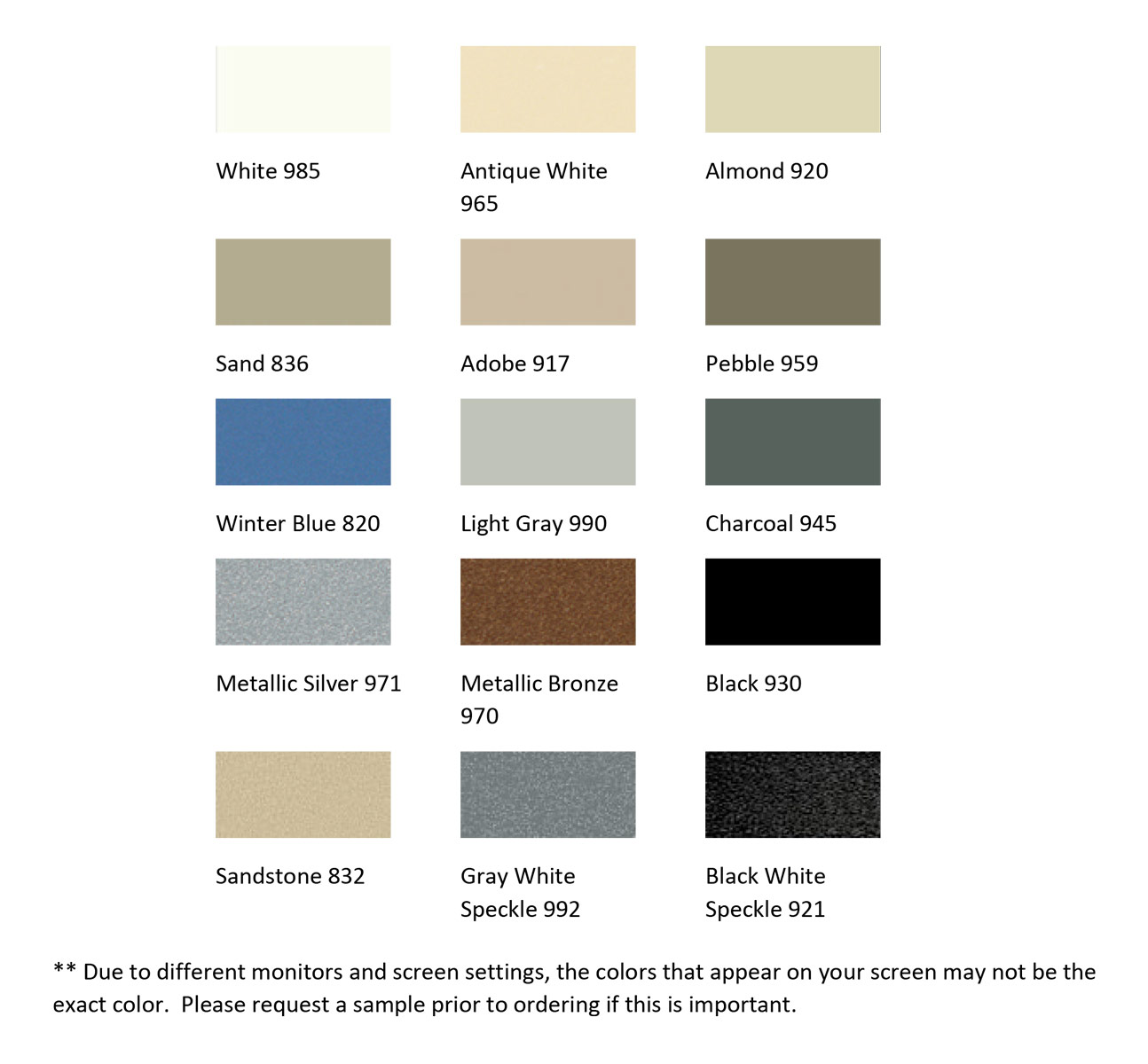 Standard Color Options